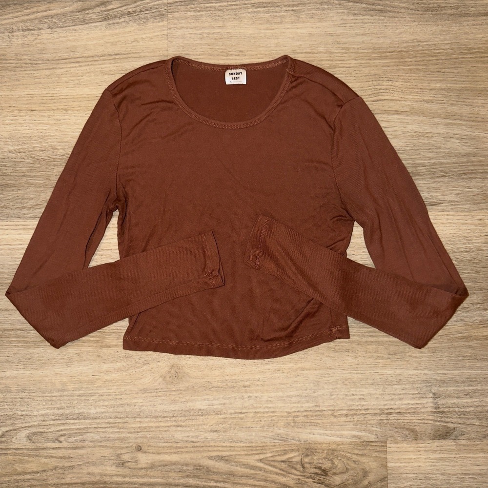 Sunday Best Aritzia Cropped Ribbed Long Sleeve Top Brown Womens‎ Small